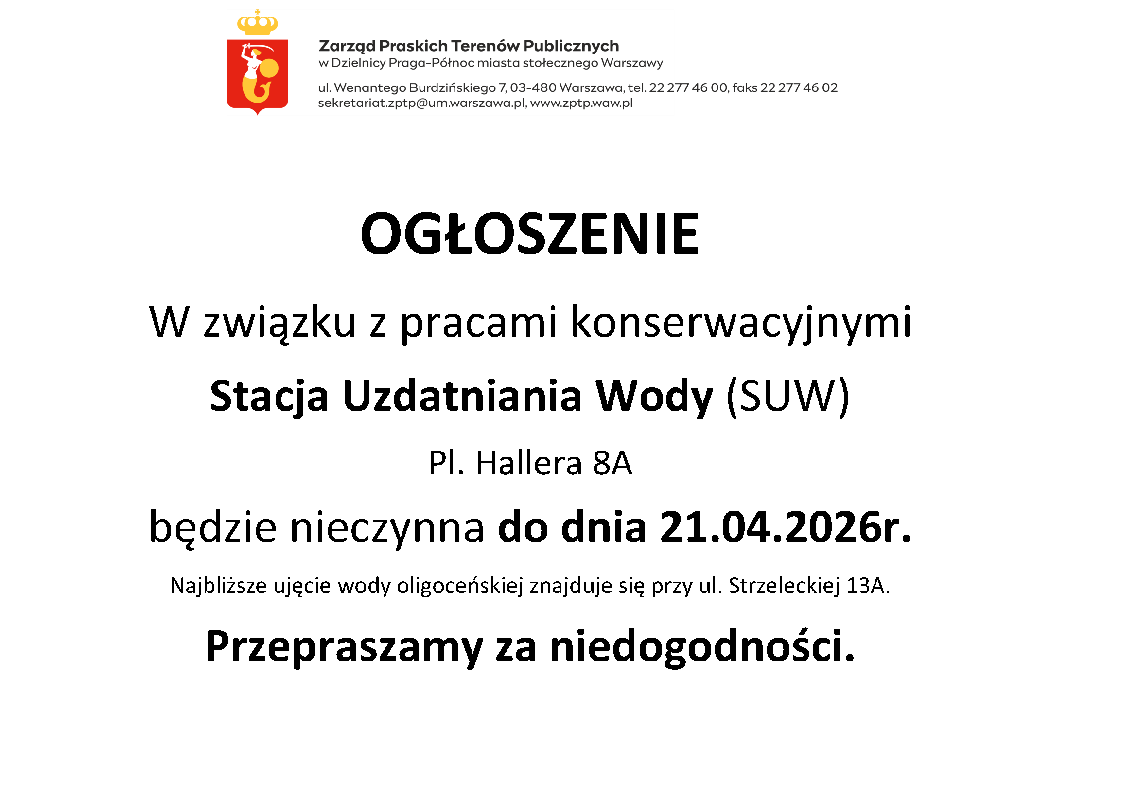Informacja Informacja o stacji uzdatniania wody